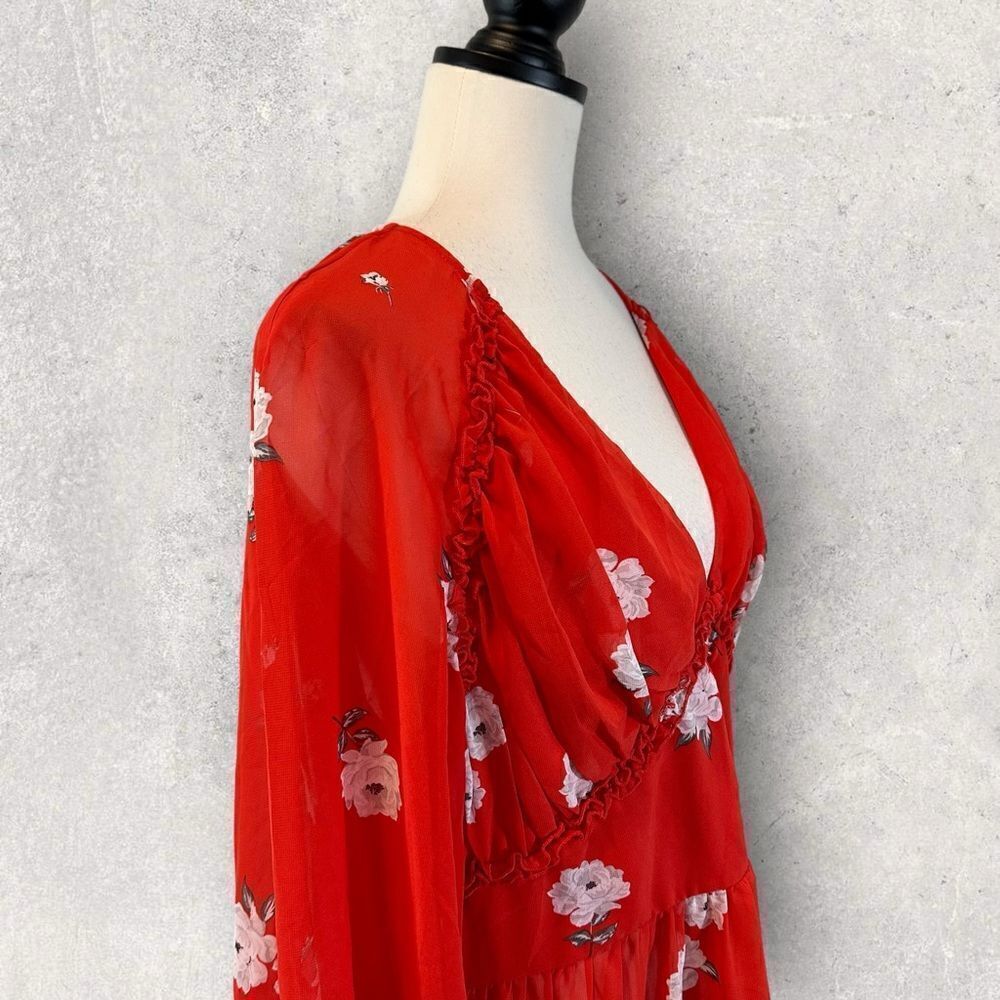 NWT Divided H&M Red Sheer Dress V-Neck Chiffon Floral Print Size 10 - Picture 6 of 11